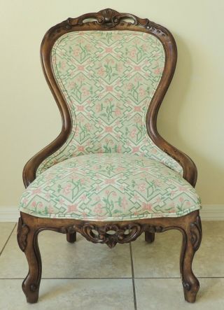 Antique/vtg Ornate Victorian Carved Oak Wood Bedroom Slipper Parlor Chair