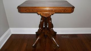 Antique Victorian Eastlake Burled Walnut Wood Carved Parlor Side Table