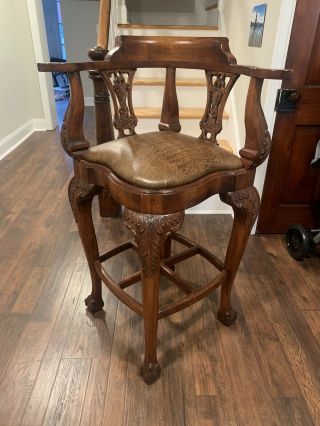 Pair Hand Carved Faux Alligator Wood Bar Height Chairs Unique