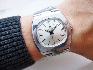 Rare Steel German Junghans Automatic Date Vintage Wristwatch From 1970 