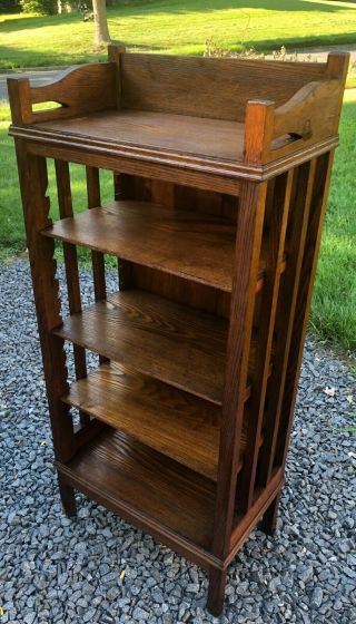 Antique Oak Mission/arts & Crafts Era,  Tall Narrow Bookcase - Adjustable Shelves