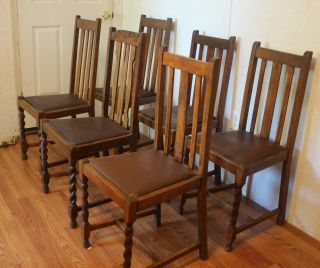 Six Rare Antique English Pub Barley Twist Dining Chairs - Will Quote