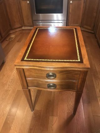 Mcm End Table Leather Top 1 Drawer