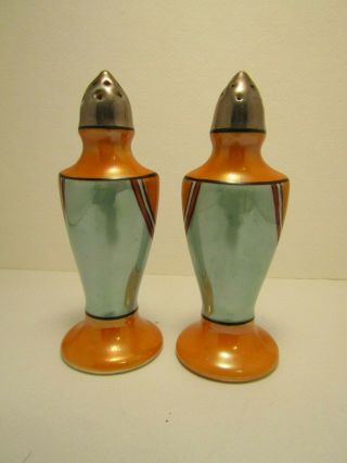 Salt and Pepper Shakers Japan Art Deco Orange Luster 3