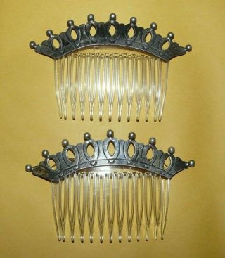 Vintage Pair (2) Native American Navajo " Old Pawn " Sterling Silver Hair Comb 