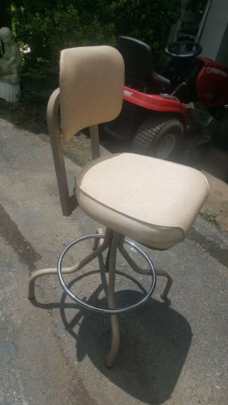 Vintage Industrial Shop Stool Metal Steel Seat Drafting Chair Mid Century