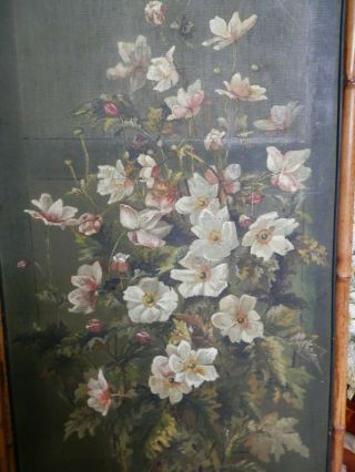 Antique Screen Room Divider Oil On Canvas Painting 2 Bamboo Panel Art Deco