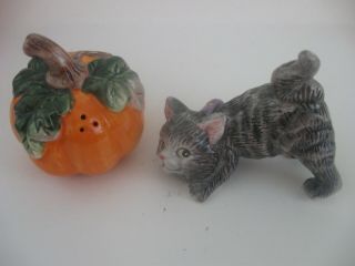 Fitz & Floyd Black Cat And Pumpkin Shakers,  Halloween Or Anytime,