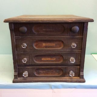 Oak 4 - Drawer Country Store Spool Cabinet 17.  5” W