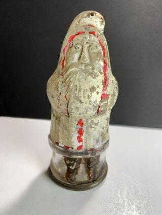 Rare Vintage Glass Candy Container Santa In Paneled Coat