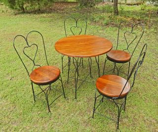 Antique Ice Cream Parlor Oak Table & Four Chairs - Really