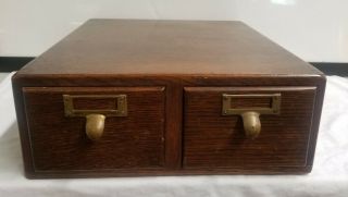 Vintage Oak Wood Wooden 2 Drawer Library Index Card File Cabinet - Dove Tail