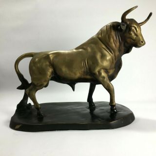 Vintage Large 17 " Brass Raging Stock Market Bull Statue Sculpture Heavy