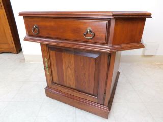 Pennsylvania House Solid Cherry Rolling End Table Drawer Record Cabinet Wheels