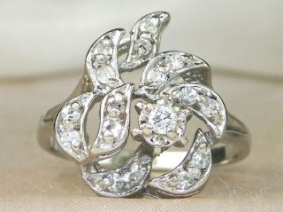 Vintage Romany 14k White Gold Diamond -.  37 Tcw Band Fine Ring - Size 6.  75