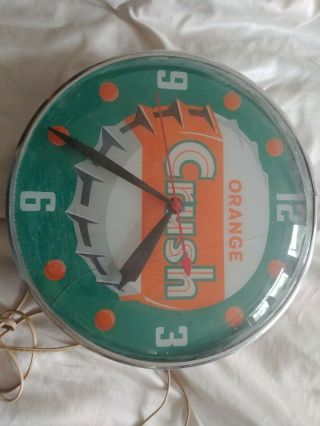 Vintage Orange Crush Lighted Pam Clock,  Light And Clock 14.  5 Inch