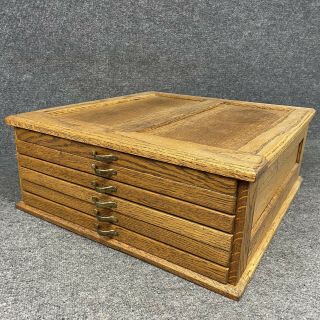 Vintage Oak 6 Drawer Art Flat File Table Top Wood Cabinet 21.  5”x20.  5”x8.  5” Euc