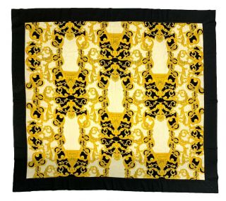 Authentic Vintage Versace Blanket Big Towel Cotton Black Gold White Rank Ab