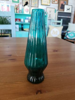 Vintage Bud Vase Ribbed Teal Blue Green Glass