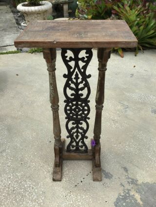 Vintage Tuscan Rustic Wood Baluster Iron Pedestal Plant Stand