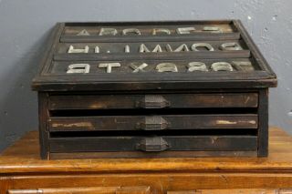 Antique Wood Type Set Cabinet Vintage 3 Drawers Apothecary Handles Letterpress
