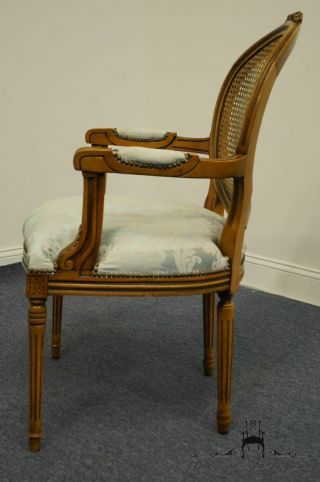 Vintage Antique Louis XVI French Provincial Cane Back Dining Arm Chair w.  Pow. 2