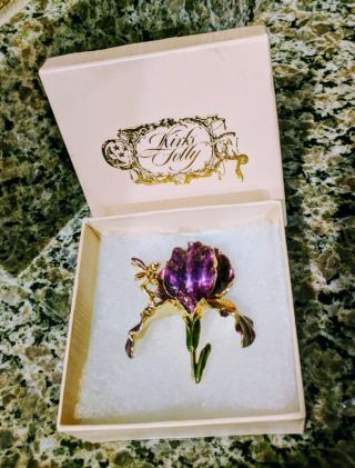 Rare Vintage Kirks Folly Purple Iris Brooch Pin Gold Toned Gorgeous