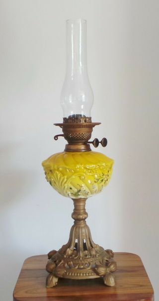 Victorian Duplex Oil Lamp - Double Burner - Unique Bow Cornered Base