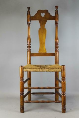 Rare 18th C Guilford Connecticut Queen Anne Heart And Crown Decorated Chair