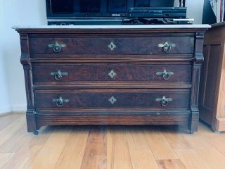 Solid Maple & Marble Chest Of Drawers Dresser Great Shape