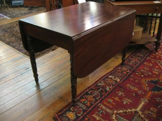 American Chippendale Empire Solid Mahogany Drop Leaf Table Hand Carved Legs