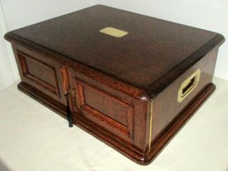 Stunning Victorian Oak & Brass Table Top Collectors Cabinet Key