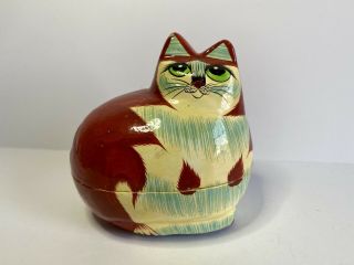 Vintage Cat Covered Trinket Box Lacquer Wood Hand Painted