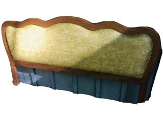Vintage Embossed Harvest Gold Pattern Queen Size Bed Headboard Mid - Century