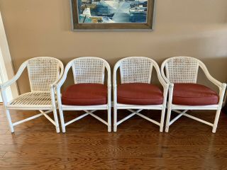 Mcguire San Francisco Chairs Set Of Four White Rattan & Caning Vintage