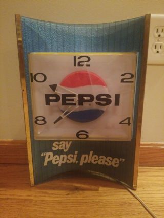 Rare Vintage 1960s Lighted Pepsi Wall Clock " Say Pepsi Please " 16 " X 10