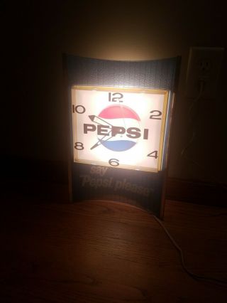 Rare Vintage 1960s LIGHTED PEPSI WALL CLOCK 