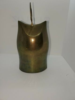 Vtg Brass Owl Bell India 4 x 1 1/2 Etched Owl Face Includes Clapper.  V2923 3