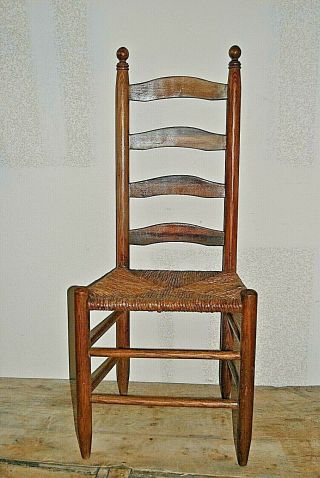 Antique Shaker Style Ladder Back Accent Chair Rush Woven Seat