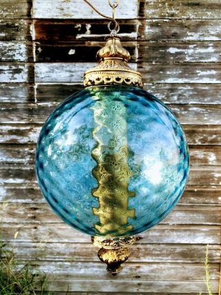 Vintage Mid Century Italian Blue Glass Swag Lamp Ball