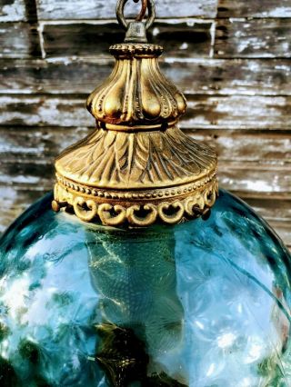 Vintage Mid Century Italian Blue Glass Swag Lamp Ball 3