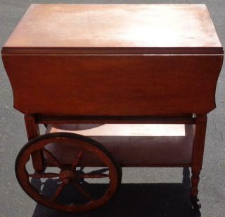 Antique Solid Wood Tea Cart - Removable Glass Tray - Vgc - Usable Cart