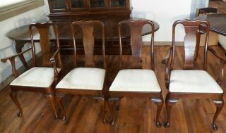 Set Of 4 Stickley Dining Chairs Cherry Queen Anne 2 Arms 2 Sides