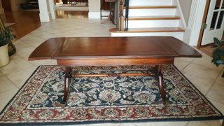 Antique Heritage Henredon Mahogany Leather Top Drop Leaf Coffee Table