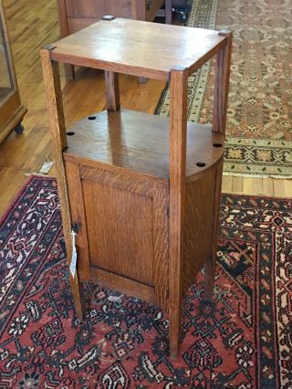Antique Oak Arts & Crafts Smoking Cabinet Stand Side Table Smoker 