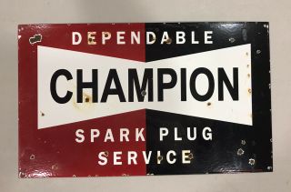 Vintage Champion Spark Plug Service Thick Heavy Metal Porcelain Dealer’s Sign