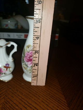 Summer Rose Fine Bone China Flambro 2 Mini Matching Vases & Handle Vase 2