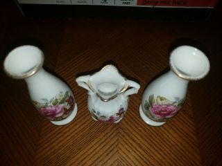 Summer Rose Fine Bone China Flambro 2 Mini Matching Vases & Handle Vase 3