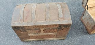 Antique Wooden Chest Trunk 34.  5 " 20 " 22.  5 "