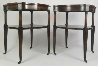 Vintage Weiman Heirloom Mahogany Leather Top End Table Pair Federal Usa Antique